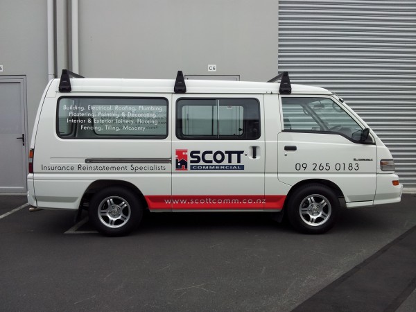 Scott Commercial van with signage and phone number